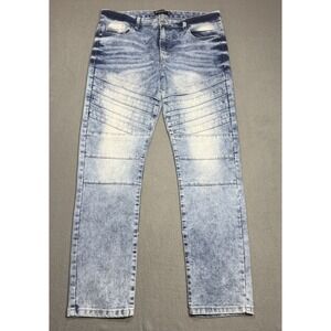 Southpole Jeans Mens 36x30 Moto Biker Ribbed Skinny Bleached Indigo Stretch